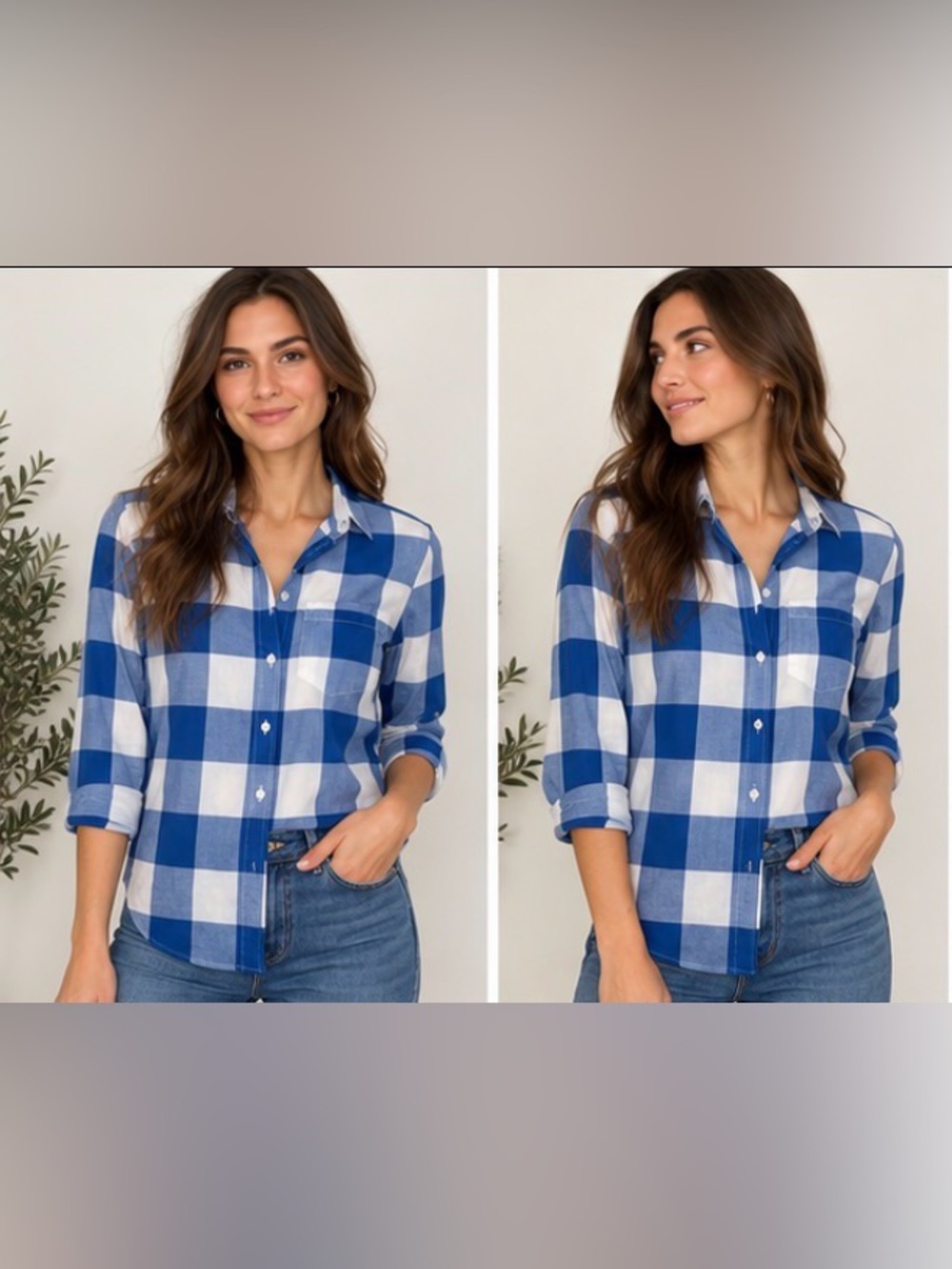 J.Crew Blue & White Buffalo Check Gingham Popover Shirt – Size 2